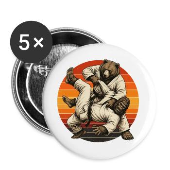  Judoka Taekwondo Aikido Ju-Jutsu Bär - Buttons groß 56 mm (5er Pack) - Weiß - Vorne