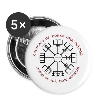 Vegvisir Wikinger Kompass Neun Welten Dunkelrot - Buttons groß 56 mm (5er Pack) - Weiß - Vorne