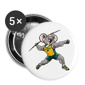 Koala beim Speerwurf – Sportliches Motiv - Buttons groß 56 mm (5er Pack) - Weiß - Vorne