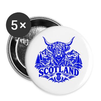 Highland Cow Crest in Schottland - Buttons groß 56 mm (5er Pack) - Weiß - Vorne