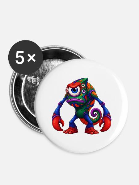 Lebendiges Einäugiges Monster - Buttons groß 56 mm (5er Pack) - Weiß