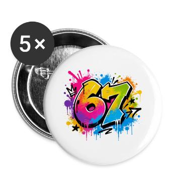 Six Seven - 67 - Typo - Meme - Basketball - 6-7 - Buttons groß 56 mm (5er Pack) - Weiß - Vorne