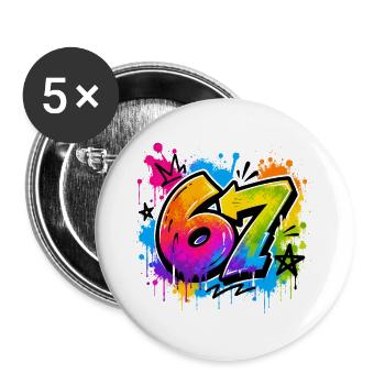 Six Seven - 67 - Typo - Meme - Basketball - 6-7 - Buttons groß 56 mm (5er Pack) - Weiß - Vorne