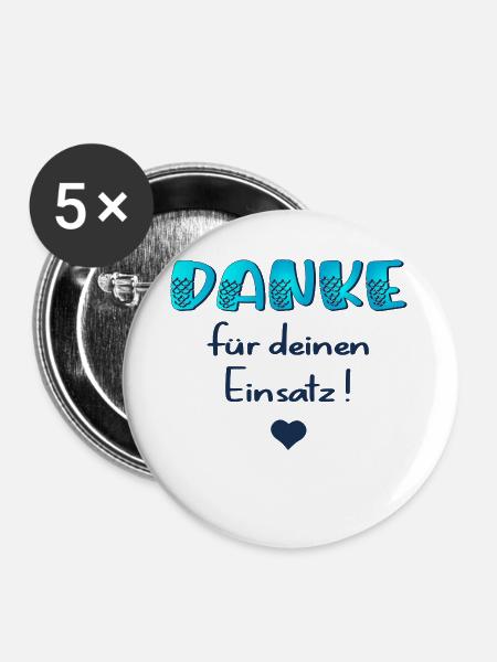 Danke für Einsatz - Buttons groß 56 mm (5er Pack) - Weiß