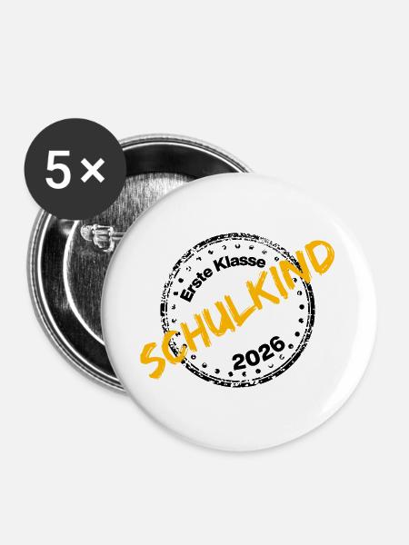 SCHULKIND 2026, EINSCHULUNG, ERSTKLÄSSLER GESCHENK - Buttons groß 56 mm (5er Pack) - Weiß