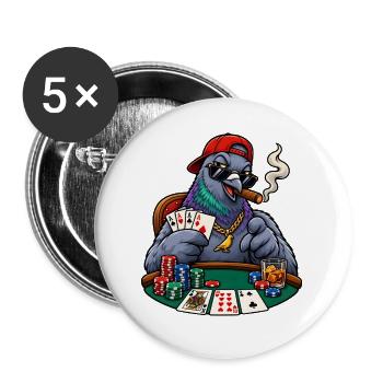 Coole Taube beim Poker - Buttons groß 56 mm (5er Pack) - Weiß - Vorne