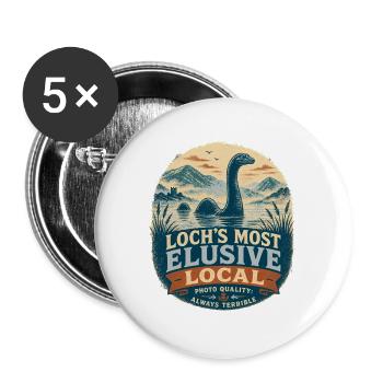 Loch Ness Most Elusive Local - Nessie Monster - Buttons groß 56 mm (5er Pack) - Weiß - Vorne