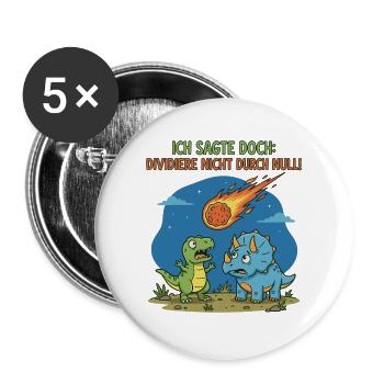 Dino: Meteorit bei Division durch Null - Buttons groß 56 mm (5er Pack) - Weiß - Vorne