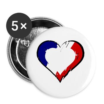 Flaggenherz Frankreich - Buttons groß 56 mm (5er Pack) - Weiß - Vorne