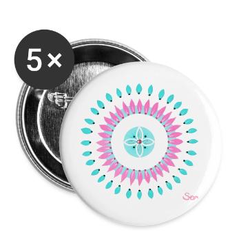 Mandala Blüte Konzentration - Sonja von Staden - Buttons groß 56 mm (5er Pack) - Weiß - Vorne