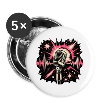Mikrofon & Sterne – Retro Bühnen-Energie Design - Buttons groß 56 mm (5er Pack) - Weiß - Vorne