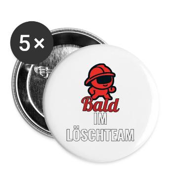 Feuerwehr-Ausbildung Geschenk: Bald im Löschteam - Buttons groß 56 mm (5er Pack) - Weiß - Vorne