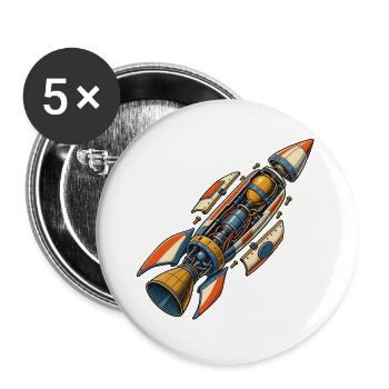Raketenmechanik - Buttons groß 56 mm (5er Pack) - Weiß - Vorne