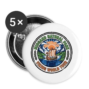 Midgard Naturpark Wikinger-Welttour Retro - Buttons groß 56 mm (5er Pack) - Weiß - Vorne