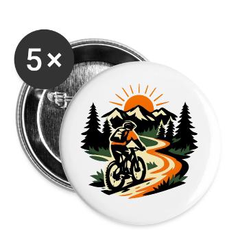Mountain Bike Adventure – Cycling Outdoor Mountain - Buttons groß 56 mm (5er Pack) - Weiß - Vorne