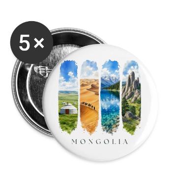 Mongolei Travel – Steppe & Nomaden Motiv - Buttons groß 56 mm (5er Pack) - Weiß - Vorne