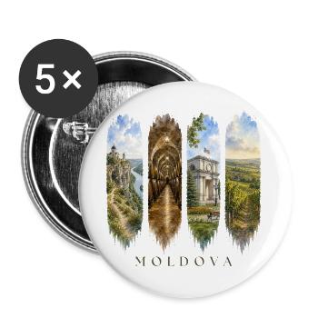 Moldawien Travel – Kultur & Natur Motiv - Buttons groß 56 mm (5er Pack) - Weiß - Vorne