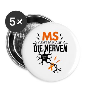 MS geht mir auf die Nerven – Multiple Sklerose - Buttons groß 56 mm (5er Pack) - Weiß - Vorne