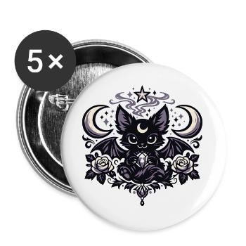 Mondfledermaus mit Diamant - Buttons groß 56 mm (5er Pack) - Weiß - Vorne