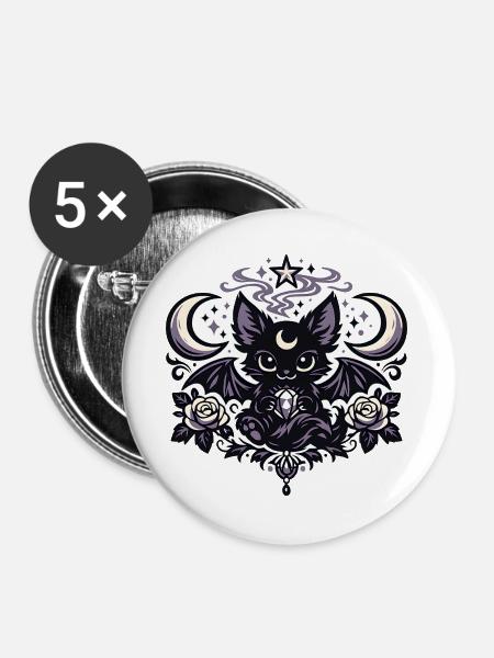 Mondfledermaus mit Diamant - Buttons groß 56 mm (5er Pack) - Weiß
