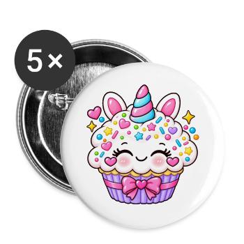 Pastell-Einhorn-Cupcake-Illustration - Buttons groß 56 mm (5er Pack) - Weiß - Vorne