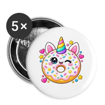 Funkelnder Kawaii-Einhorn-Donut - Buttons groß 56 mm (5er Pack) - Weiß - Vorne