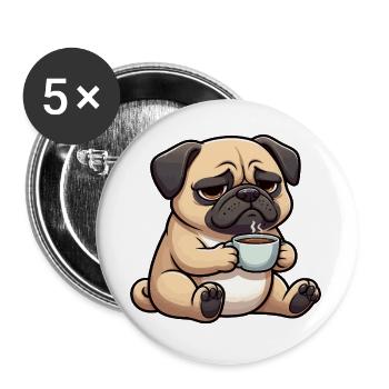 Mops Möpse Mopsbesitzer Mopsliebhaber Mopshalter - Buttons groß 56 mm (5er Pack) - Weiß - Vorne