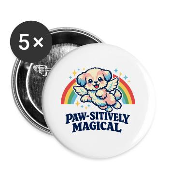 Paw-sitiv magischer Kawaii-Engelhund-Regenbogen - Buttons groß 56 mm (5er Pack) - Weiß - Vorne