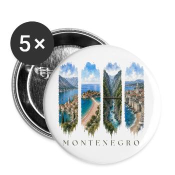 Montenegro Travel – Bucht von Kotor Motiv - Buttons groß 56 mm (5er Pack) - Weiß - Vorne
