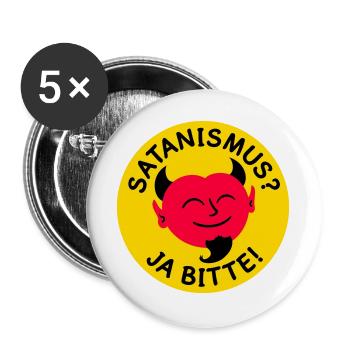 Teufel - Satanismus? Ja bitte! (Farben änderbar) - Buttons groß 56 mm (5er Pack) - Weiß - Vorne
