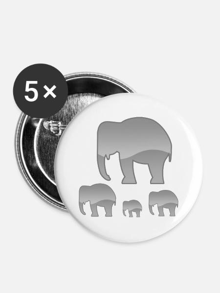 Elefanten - Buttons groß 56 mm (5er Pack) - Weiß