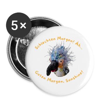 Krallo Kreisch™s sarkastisch glotzender Morgengruß - Buttons groß 56 mm (5er Pack) - Weiß - Vorne