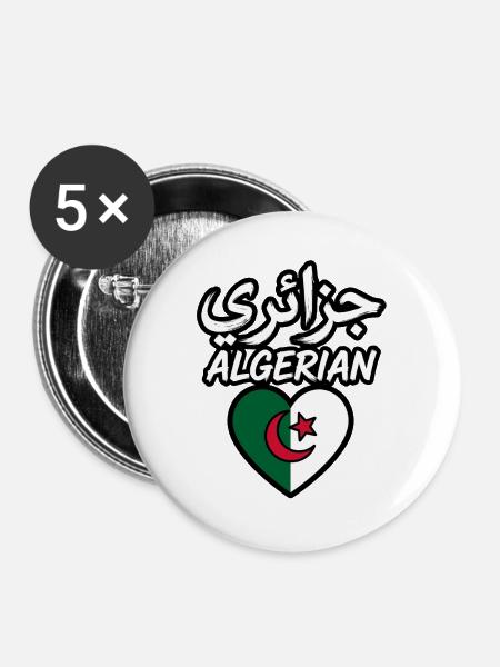 Design der algerischen Herzflagge - Buttons groß 56 mm (5er Pack) - Weiß