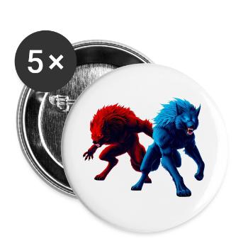 Zweifarbige Wölfe im Angriff - Buttons groß 56 mm (5er Pack) - Weiß - Vorne