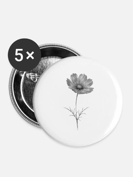 Graustufenblüte im Halbton-Bipmap-Effekt - Buttons groß 56 mm (5er Pack) - Weiß