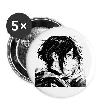Monochromer Manga-Charakter Profil - Buttons groß 56 mm (5er Pack) - Weiß - Vorne