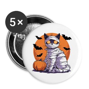 Halloween Mumienkatze  - Buttons groß 56 mm (5er Pack) - Weiß - Vorne