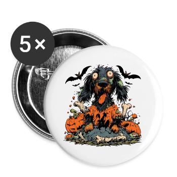 GruselZombieHund mit Kürbissen - Buttons groß 56 mm (5er Pack) - Weiß - Vorne