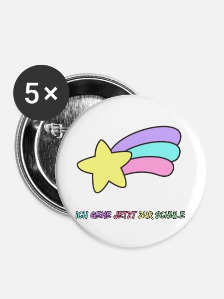 STERNSCHNUPPE SCHULKIND, EINSCHULUNG, GRUNDSCHULE - Buttons groß 56 mm (5er Pack) - Weiß