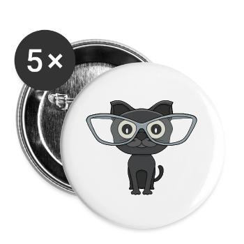 Süße schwarze Katze mit Nerd-Brille - Buttons groß 56 mm (5er Pack) - Weiß - Vorne