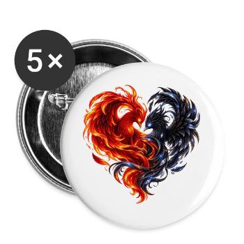 Flame & Diamond - Phönixherz - Buttons groß 56 mm (5er Pack) - Weiß - Vorne