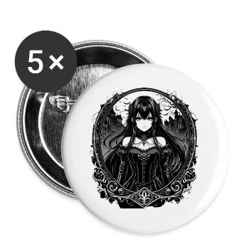 Gothic Anime-Dame im viktorianischen Rahmen - Buttons groß 56 mm (5er Pack) - Weiß - Vorne