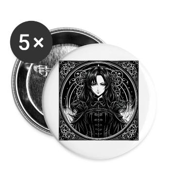 Gothic Dame im Kreisrahmen - Buttons groß 56 mm (5er Pack) - Weiß - Vorne