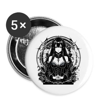 Gothische Zauberin im Kreisornament - Buttons groß 56 mm (5er Pack) - Weiß - Vorne