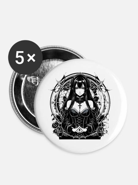 Gothische Zauberin im Kreisornament - Buttons groß 56 mm (5er Pack) - Weiß