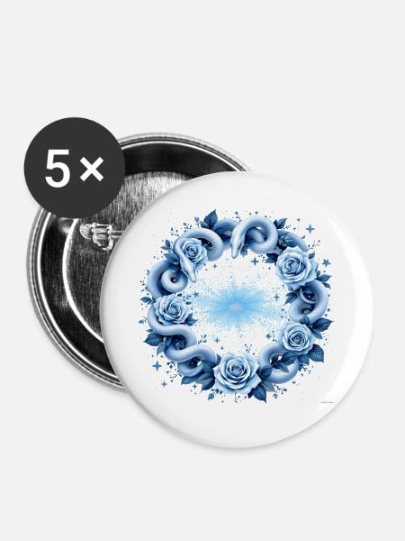 Hellblaues Schlangen-Rosenkreis-Design. - Buttons groß 56 mm (5er Pack) - Weiß