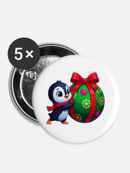 Pinguin-Weihnachtsschmuck - Buttons groß 56 mm (5er Pack) - Weiß