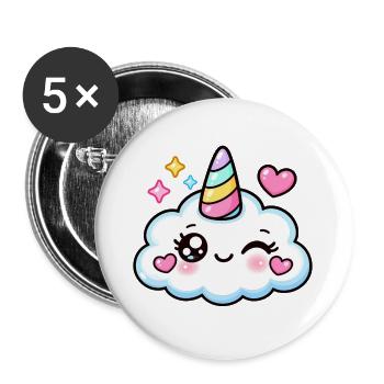 Funkelnde Pastell-Einhornwolke - Buttons groß 56 mm (5er Pack) - Weiß - Vorne