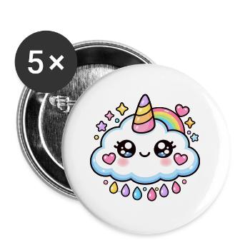 Bezaubernde Regenbogen-Einhornwolke - Buttons groß 56 mm (5er Pack) - Weiß - Vorne