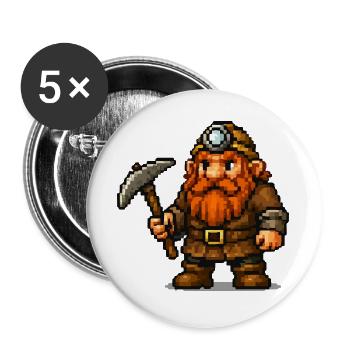 Pixel Zwerg mit Spitzhacke - Buttons groß 56 mm (5er Pack) - Weiß - Vorne